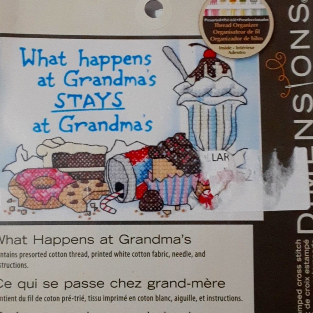 What Happens at Grandma's stamped cross stitch